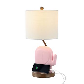 20.25" Bohemian Designer Iron/resin Elephant Led Kids' Table Lamp, Phone Stand, Usb Charging Port