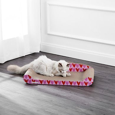Montego 27.5" Coastal Patterned Cardboard Lounge Bed Cat Scratcher With Catnip