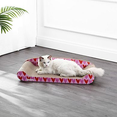 Montego 27.5" Coastal Patterned Cardboard Lounge Bed Cat Scratcher With Catnip