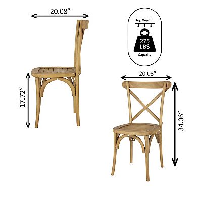 Cibin Farmhouse Solid Indonesian Teak Wood Cross-Back Indoor/Outdoor Dining Chairs, Set of 2