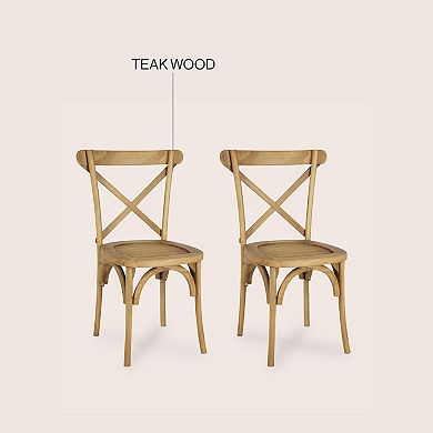 Cibin Farmhouse Solid Indonesian Teak Wood Cross-Back Indoor/Outdoor Dining Chairs, Set of 2