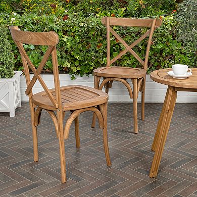 Cibin Farmhouse Solid Indonesian Teak Wood Cross-Back Indoor/Outdoor Dining Chairs, Set of 2