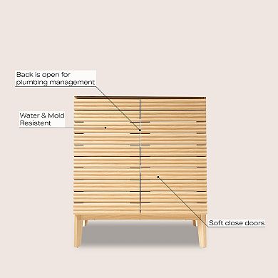 30w X 18d X 33h Thin Linear Slat 2-shelf Bath Vanity Cabinet Only (sink Basin Not Included)