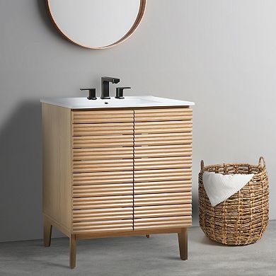 30w X 18d X 33h Thin Linear Slat 2-shelf Bath Vanity Cabinet Only (sink Basin Not Included)