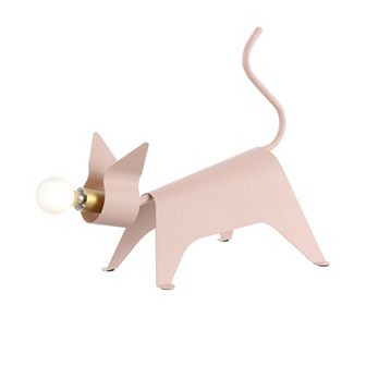 Penelope 11.75" Modern Industrial Iron Feline Led Kids' Lamp, Pink
