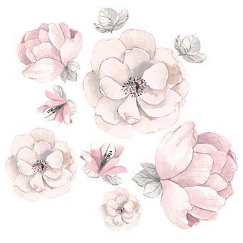 Lambs & Ivy Signature Botanical Baby Pink/gray Watercolor Floral Wall Decals