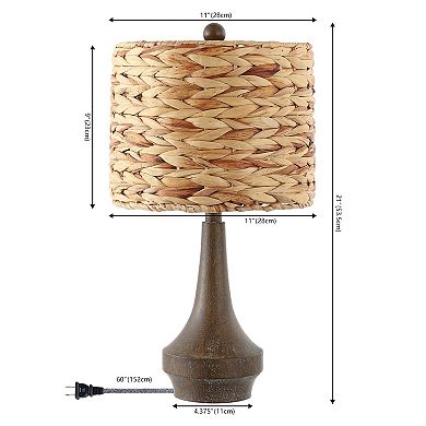 Theodore 21" Rustic Farmhouse Handwoven Rattan/resin Led Table Lamp, Brown Wood Finish (set Of 2)