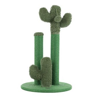 Marfa 25.25" Modern Jute Triple-cactus Cat Scratching Post With Fuzzy Toy