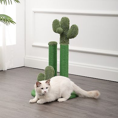 Marfa 25.25" Modern Jute Triple-cactus Cat Scratching Post With Fuzzy Toy