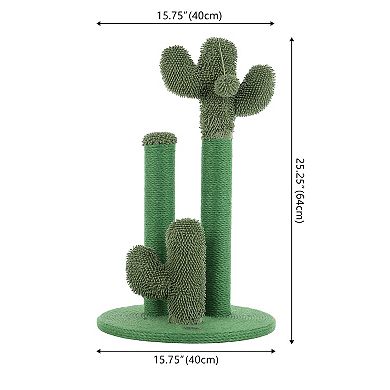 Marfa 25.25" Modern Jute Triple-cactus Cat Scratching Post With Fuzzy Toy