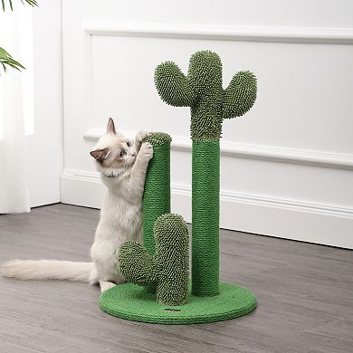 Marfa 25.25" Modern Jute Triple-cactus Cat Scratching Post With Fuzzy Toy