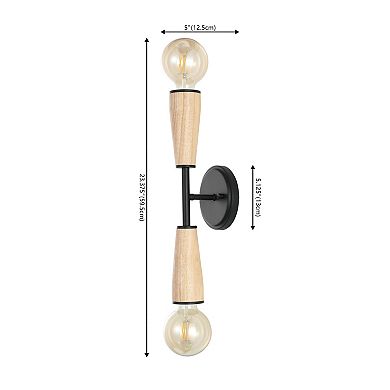 Katia 5.13" 2-light Modern Designer Iron/wood Double Sided Hourglass Led Sconce, Light Brown/black