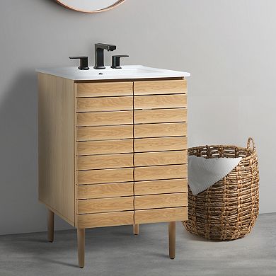 24w X 18d X 33h Thick Linear Slat 2-shelf Bath Vanity Cabinet Only (sink Basin Not Included)