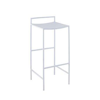 Svelte 30" Coastal Contemporary Iron Saddle-seat Low-back Bar Stool With Foot Rest, White Frame
