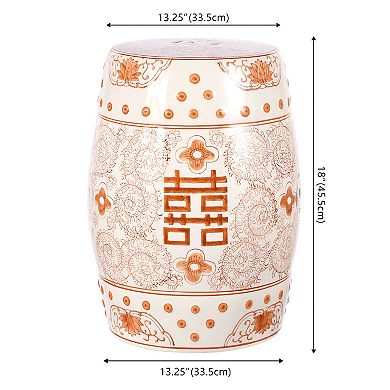 Double Happiness 18" Chinoiserie Ceramic Drum Garden Stool