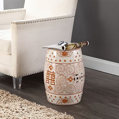 Double Happiness 18" Chinoiserie Ceramic Drum Garden Stool