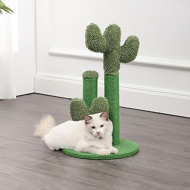Marfa 21.5" Modern Jute Triple-cactus Cat Scratching Post With Fuzzy Toy