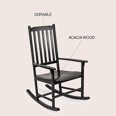 Seagrove Farmhouse Classic Slat-back 350-lbs Support Acacia Wood Outdoor Rocking Chair