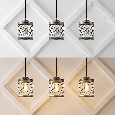 6.5" 1-light Farmhouse Industrial Iron Filigree Caged Jar Led Pendant, Antique Silver (set Of 3)