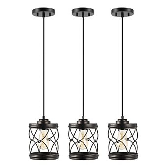 6.5" 1-light Farmhouse Industrial Iron Filigree Caged Jar Led Pendant, Antique Silver (set Of 3)
