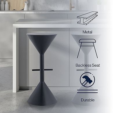 Chronos 29.75" Modern Industrial Iron Hourglass Backless Bar Stool With Foot Rest, Black