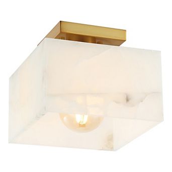 Chiara 8" 1-light Modern Contemporary Alabaster/iron Square Led Semi Flush Mount, White