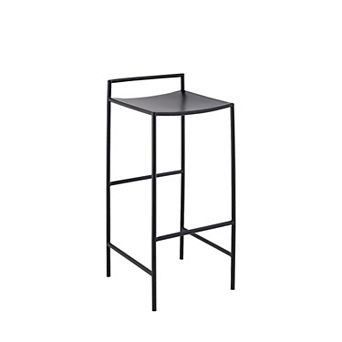 Svelte 30" Coastal Contemporary Iron Saddle-seat Low-back Bar Stool With Foot Rest, Black Frame