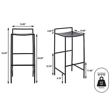 Svelte 30" Coastal Contemporary Iron Saddle-seat Low-back Bar Stool With Foot Rest, Black Frame