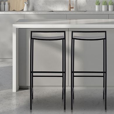 Svelte 30" Coastal Contemporary Iron Saddle-seat Low-back Bar Stool With Foot Rest, Black Frame