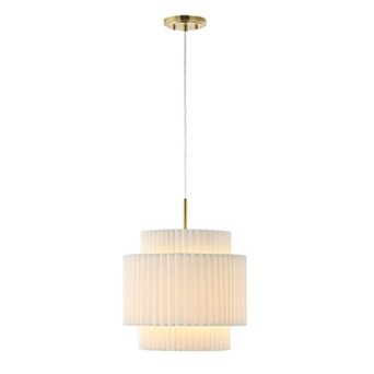 Boden 14.5" 1-light Vintage Mid-century Iron Led Pendant With Pleated Shade, Brass Gold/white