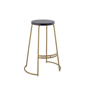 Hula 28.75" Modern Designer Iron Curved Backless Bar Stool, Black Seat With Gold Frame