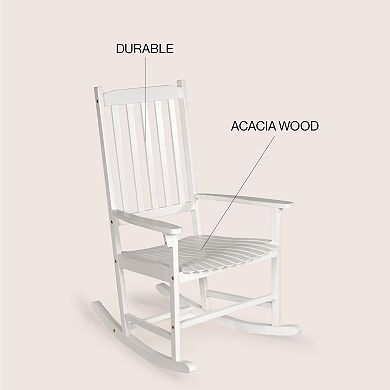 Seagrove Farmhouse Classic Slat-back 350-lbs Support Acacia Wood Outdoor Rocking Chair