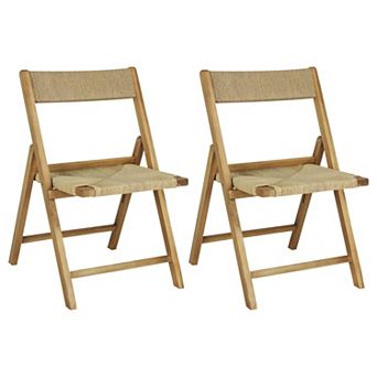 Kiawah Coastal Modern Wood Woven Seagrass Folding Chair