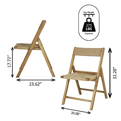 Veunda Coastal Woven Seagrass and Teak Wood Folding Chair, Indoor Space-Saving Armless Chair