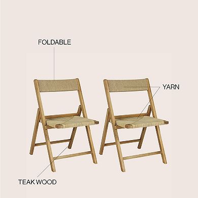 Veunda Coastal Woven Seagrass and Teak Wood Folding Chair, Indoor Space-Saving Armless Chair