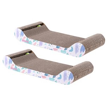 Rini 23.75" Modern Cardboard Lounge Bed Cat Scratcher With Built-in Bell Toys And Catnip