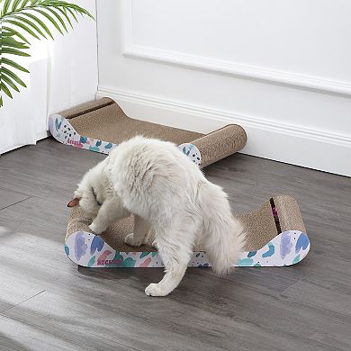 Rini 23.75" Modern Cardboard Lounge Bed Cat Scratcher With Built-in Bell Toys And Catnip