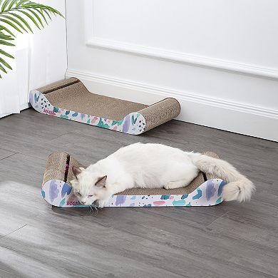 Rini 23.75" Modern Cardboard Lounge Bed Cat Scratcher With Built-in Bell Toys And Catnip