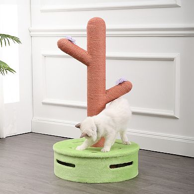 Rosa 36" Modern Jute Cactus Cat Scratching Post With Flower Toys And Built-in Bell Toys