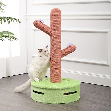 Rosa 36" Modern Jute Cactus Cat Scratching Post With Flower Toys And Built-in Bell Toys
