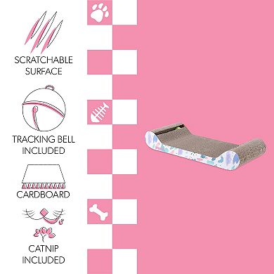 Rini 23.75" Modern Cardboard Lounge Bed Cat Scratcher With Built-in Bell Toys And Catnip