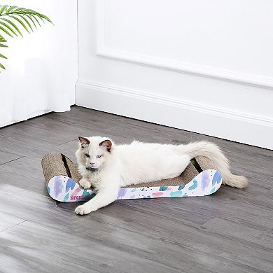 Rini 23.75" Modern Cardboard Lounge Bed Cat Scratcher With Built-in Bell Toys And Catnip