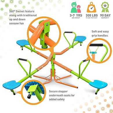 F.c Design 4 Seats Seesaw For Kids Outdoor Playground 360° Rotating Sturdy Plastic Seat Age 3+