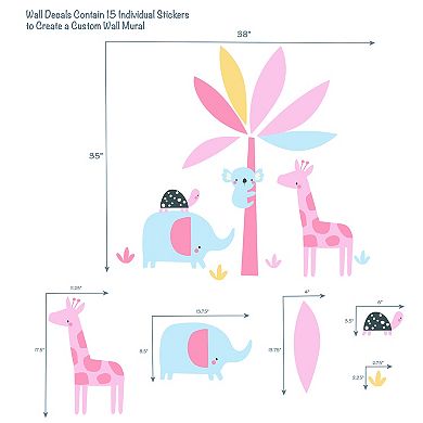 Lambs & Ivy Snuggle Jungle Pastel Safari Elephant/giraffe/tree Wall Decals