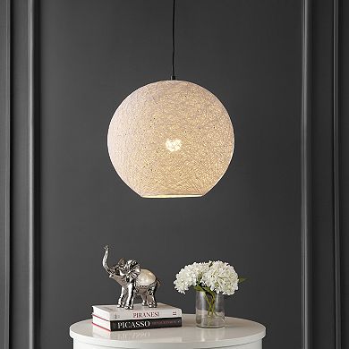 Lacey 19.5" 1-light Bohemian Minimalist Iron/rope Woven Globe Led Pendant, White/black