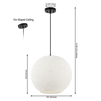 Lacey 19.5" 1-light Bohemian Minimalist Iron/rope Woven Globe Led Pendant, White/black