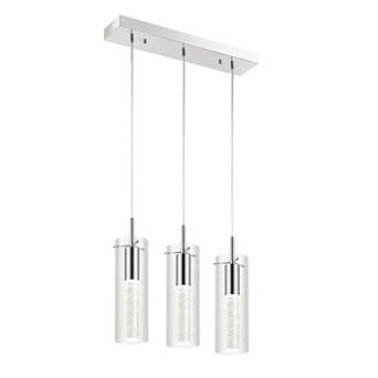 Mium 21.63" 3-light Modern Style Iron/crystal/glass Integrated Led Linear Pendant, Chrome