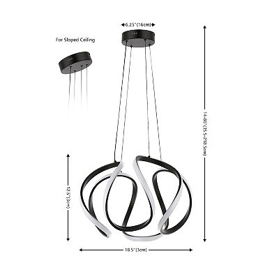 18.5" 1-light Contemporary Designer Aluminum/iron Scribble Integrated Led Pendant Light, Black
