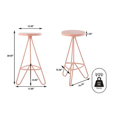 Trinity 30" Modern Industiral Iron Tripod Backless Bar Stool, Pink Frame