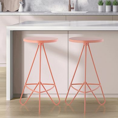 Trinity 30" Modern Industiral Iron Tripod Backless Bar Stool, Pink Frame